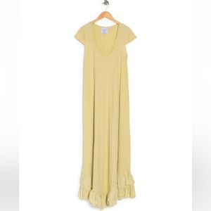 Area Stars Cap Sleeve Ruffle Hem Maxi Dress in Yellow NWT Size S